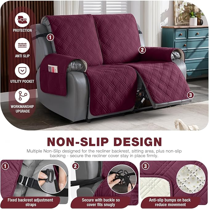 TAOCOCO 100% Waterproof Recliner Loveseat Cover Non Slip Couch Cover
