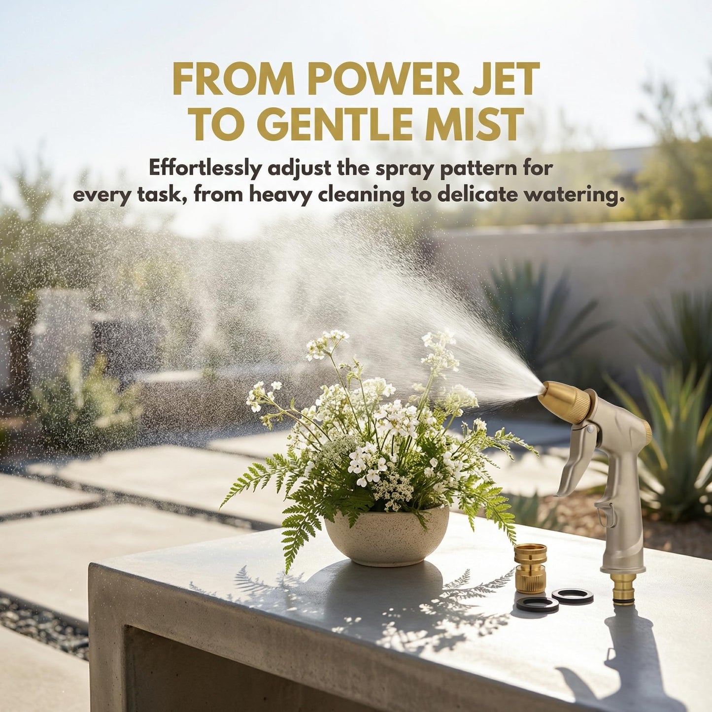 Garden hose nozzle spray, heavy metal high-pressure water gun, rotating can obtain different types of spray, watering plants and lawn, car washing, yard and pets (Short nozzle quick connection)