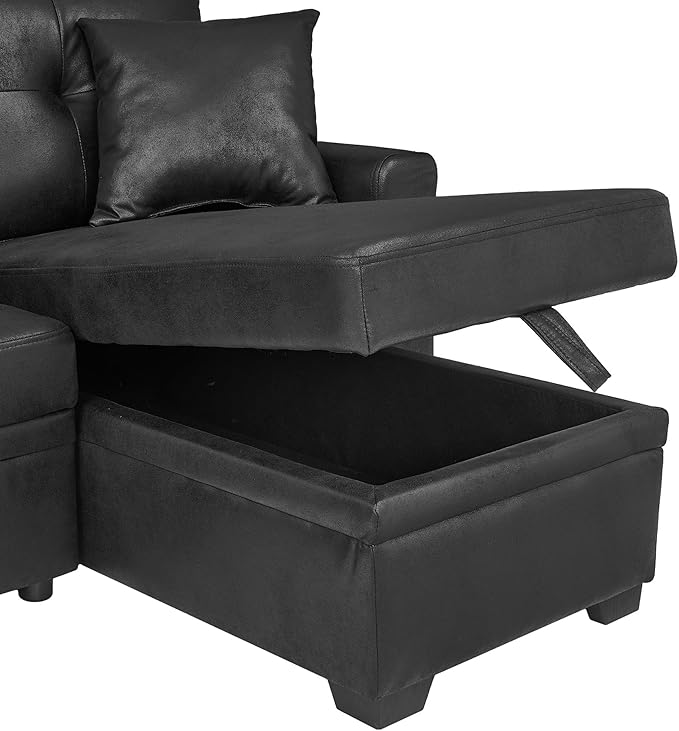 L Shaped Sectional Couch with Storage and Pull Out Bed, 3 Seater Sleeper Sofas