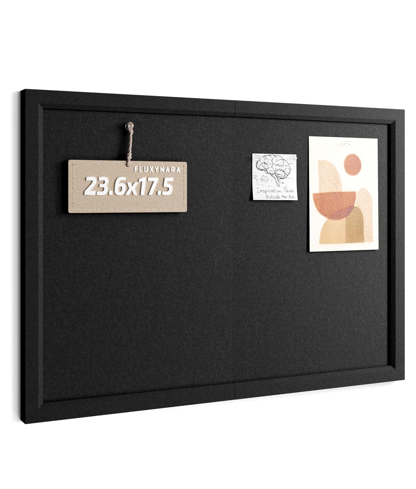 Fluxynara Foldable Cork Board Alternative, Felt Bulletin Board 23.6" x 17.5" Black Frame with 12 Adhesive Tabs, Pin Board for Home Office, Classroom, Entryway, Kitchen Wall Decor—Black
