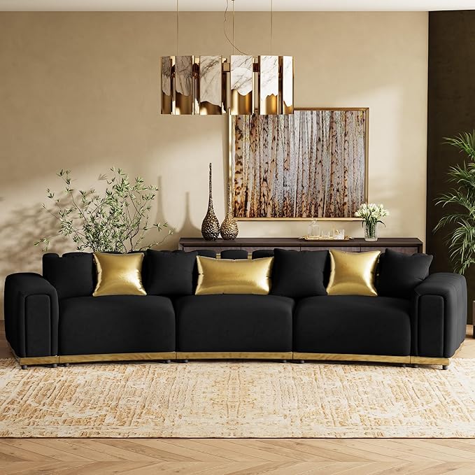 Oversized Luxury Chesterfield Sofa Set Velvet Black and Gold Couch