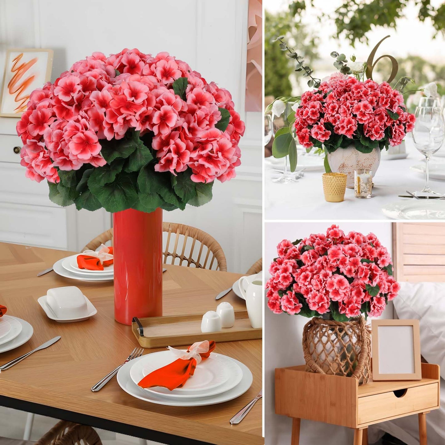 Hananona 6 Pcs Artificial Geranium Flowers for Outdoors Geraniums Silk Flowers Outdoor UV Resistant Garden Plants Faux Flowers for Home Kitchen Table Centerpieces Decor (6, Peach)