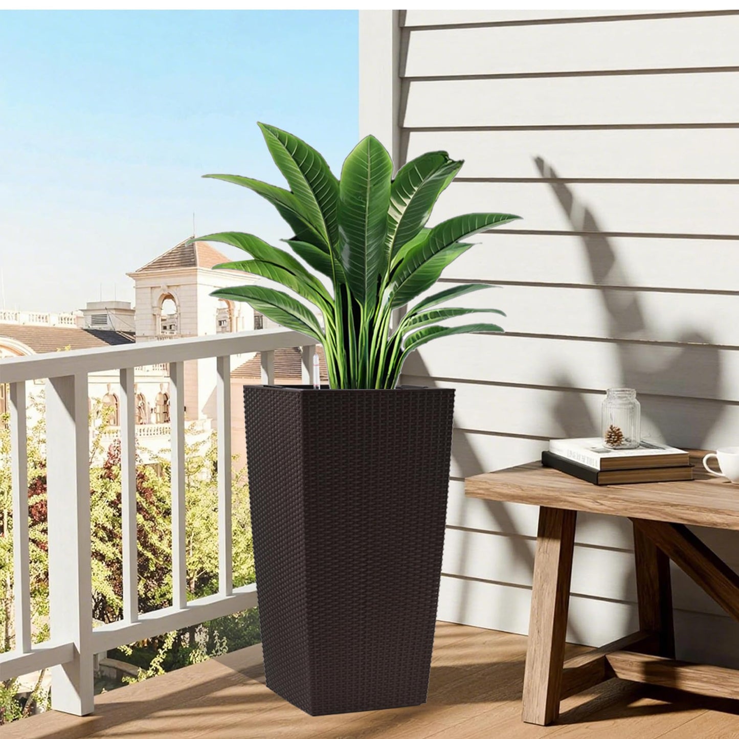 30" Tall Large Planter with Self-Watering System, Indoor Outdoor Flower Pot with Drainage Holes, Inner Tray and Water Level Indicator, Spacious Plant Pot for Garden Patio Porch Backyard, Brown