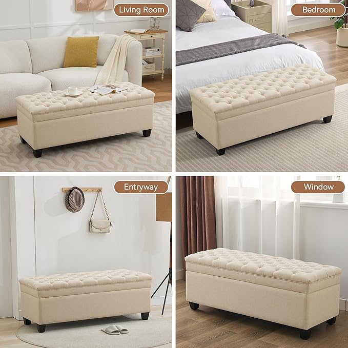 WUTUTUEE 51" Fabric Storage Ottoman Bench, Upholstered Rectangle End of Bed