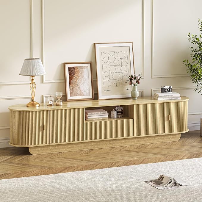 86.61'' Tambour TV Stand for 55-85 Inch, Modern Entertainment Center
