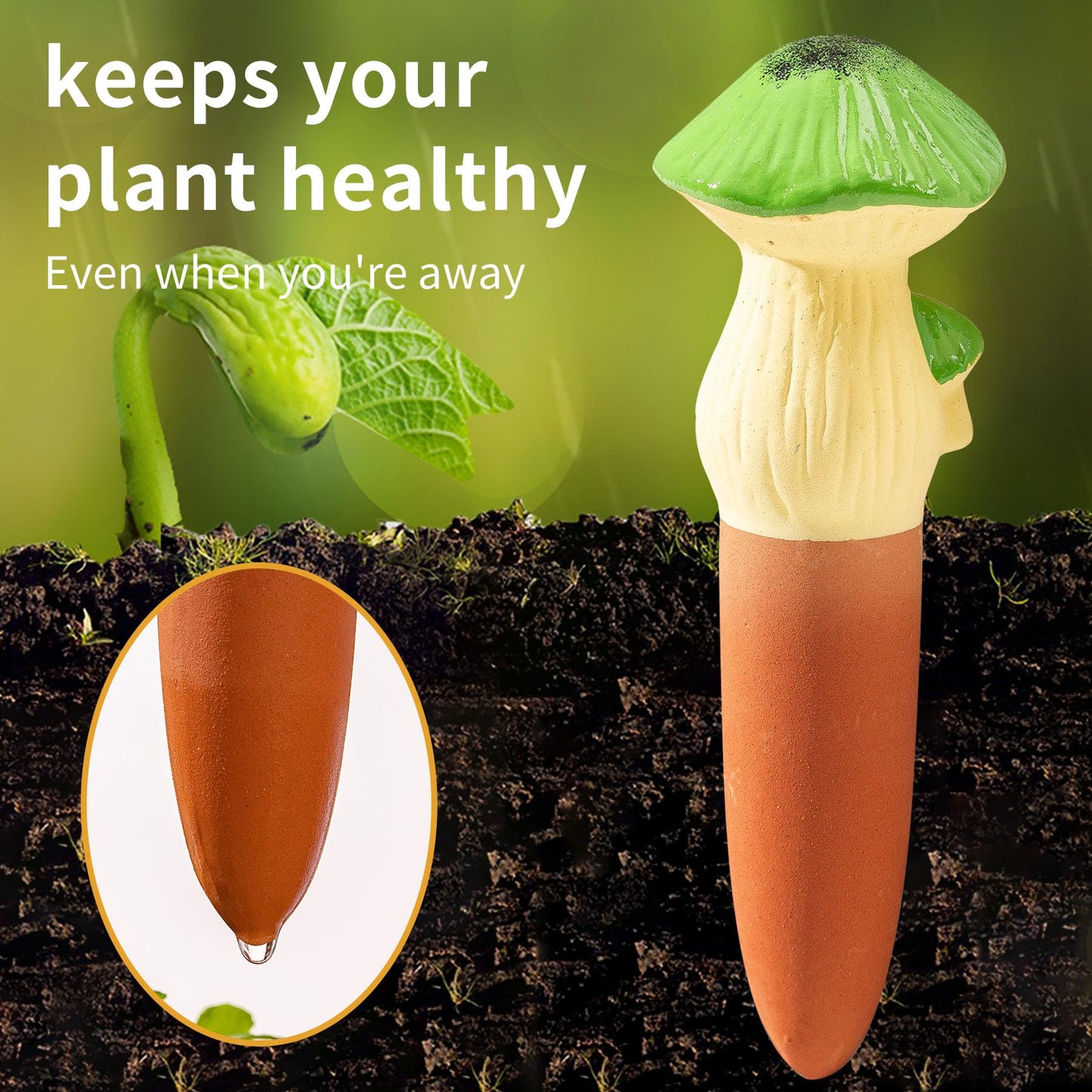 LumDecor 4 Pack Watering Globes - Terra Cotta Watering Spikes for Indoor Plants, Handcrafted Mushroom Shape Self Watering Devices with Slow Release System, Plant Water Bulbs for Vacation & Outdoor Pot