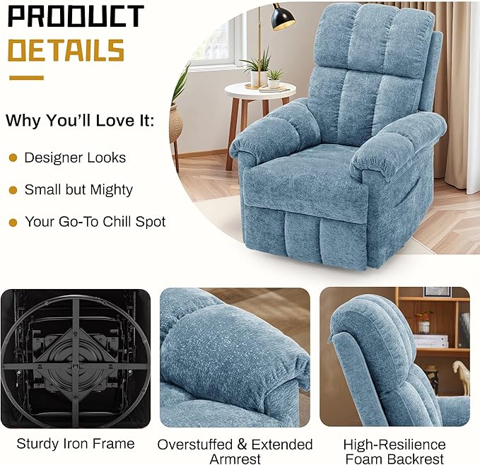 Korser Recliner Chair, Swivel Rocker Recliner Chair