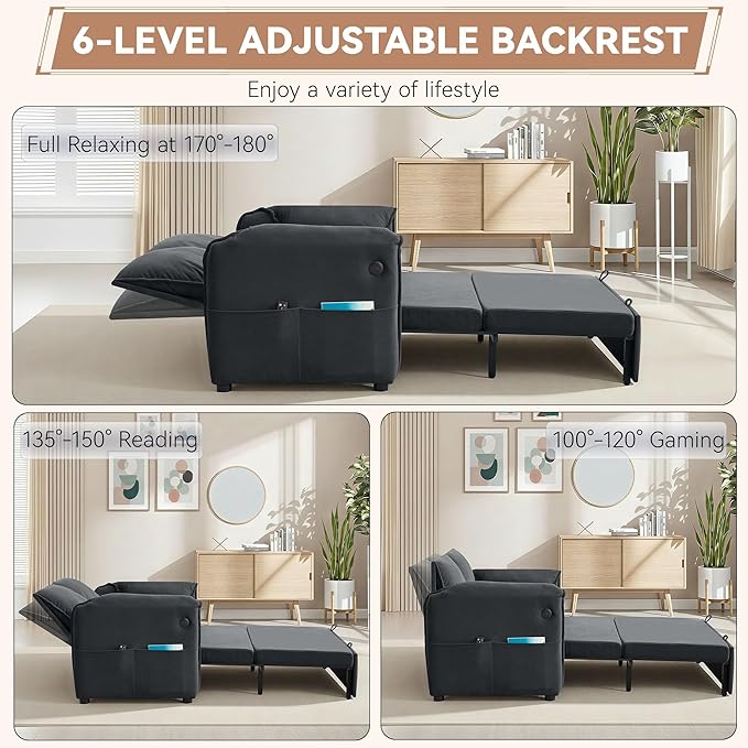 63" Velvet Convertible Sleeper Loveseat Sofa Bed, Pull Out Couch Bed