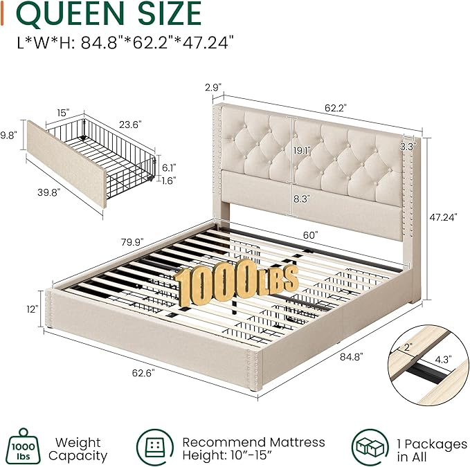 LARMACE Queen Size Bed Frame