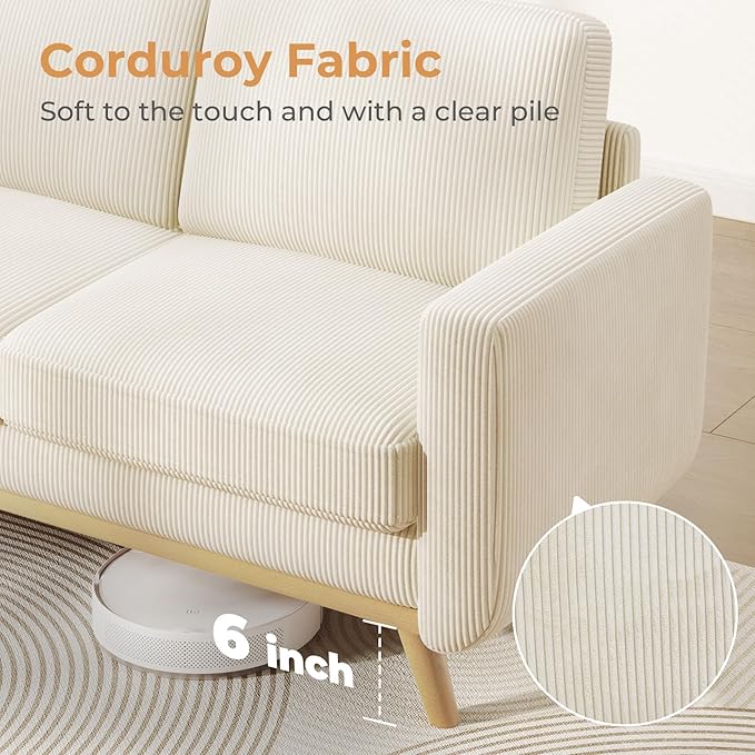 Vesgantti 68" Loveseat Sofa Beige, Comfy Corduroy Couch