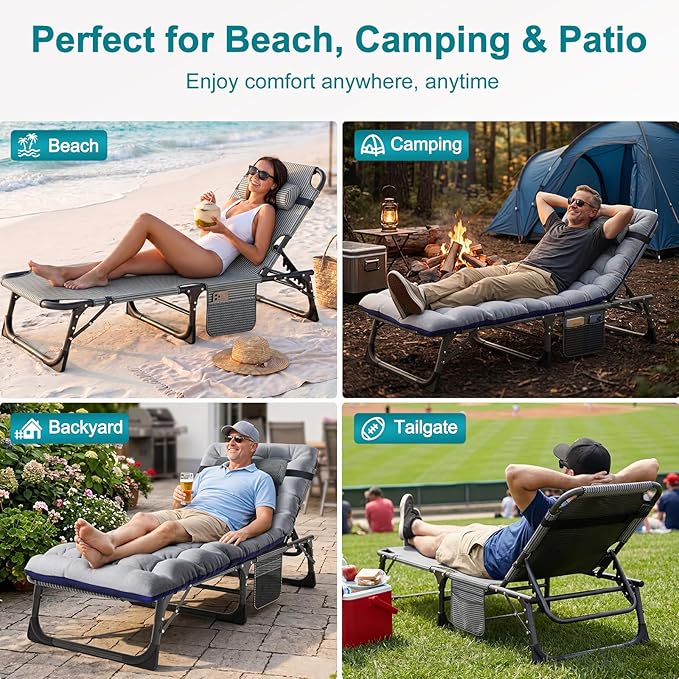 ABORON 2PK Heavy Duty Tanning Chair, 5-Gear Outdoor Folding Chaise Lounge Chair