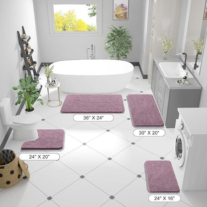 OLANLY Bathroom Runner Rugs 44x24, Soft Absorbent Chenille Bath Rugs, Rubber Backing Quick Dry, Machine Washable Long Bath Mats for Bathroom Floor, Tub and Shower, Home Decor Accessories, Deep Plum