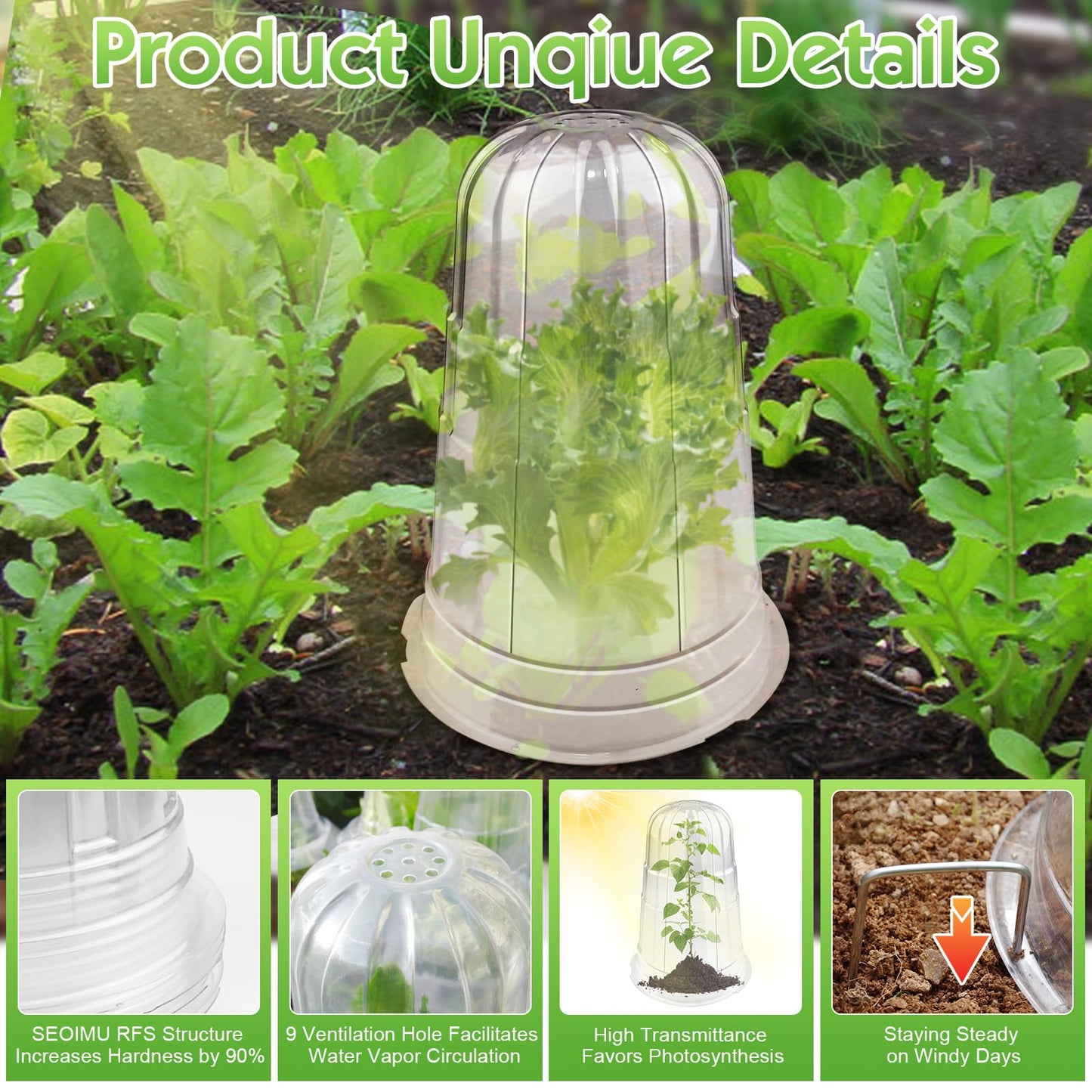 SEOIMU 30 Pcs Upgraded Transparent Garden Cloches for Plants, Reusable Plant Covers, Plant Protectors from Animals for Garden Plants, Plant Covers Freeze Protection, Compatible with Slug Collar