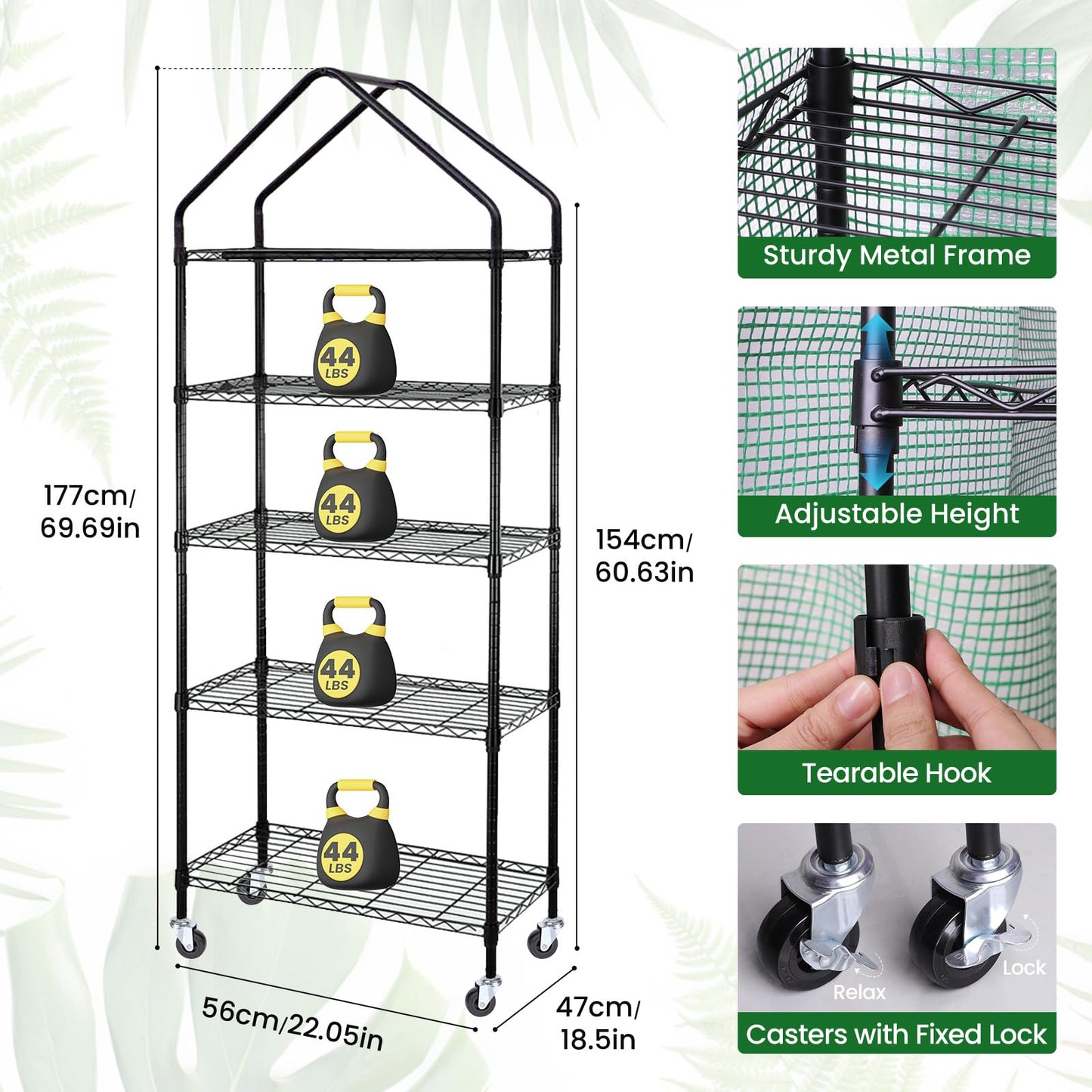 DazSpirit 4-Tier Indoor Mini Greenhouse with Grow Lights, 32W Full Spectrum Plant Light with Timer, Adjustable Metal Shelves, 69.6"x22"x18.5" Portable Plant Stand for Seed Starting & Indoor Plants