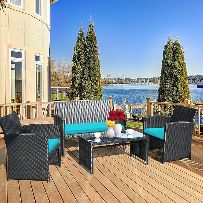 Tangkula 8 Pieces Patio Wicker Conversation Furniture Set, Patiojoy Sofa &