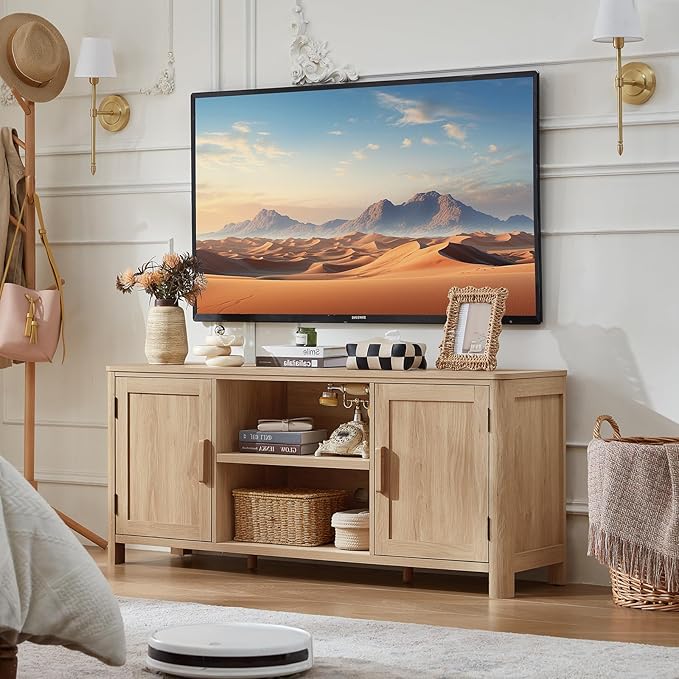 Joaxswe Farmhouse 55" Entertainment Center, Natural Oak Tv Stand