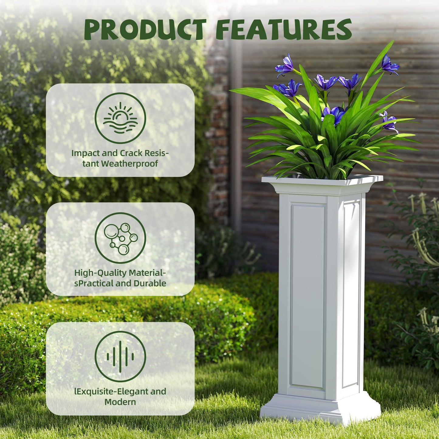 PatioZen 36in Tall Resin Planter Set of 2,Large Outdoor Planter for Porch, Garden, and Balcony, Weight-Bearing Top, Weather-Resistant, Classic Estate Design for Flowers and Trees(Ashen)