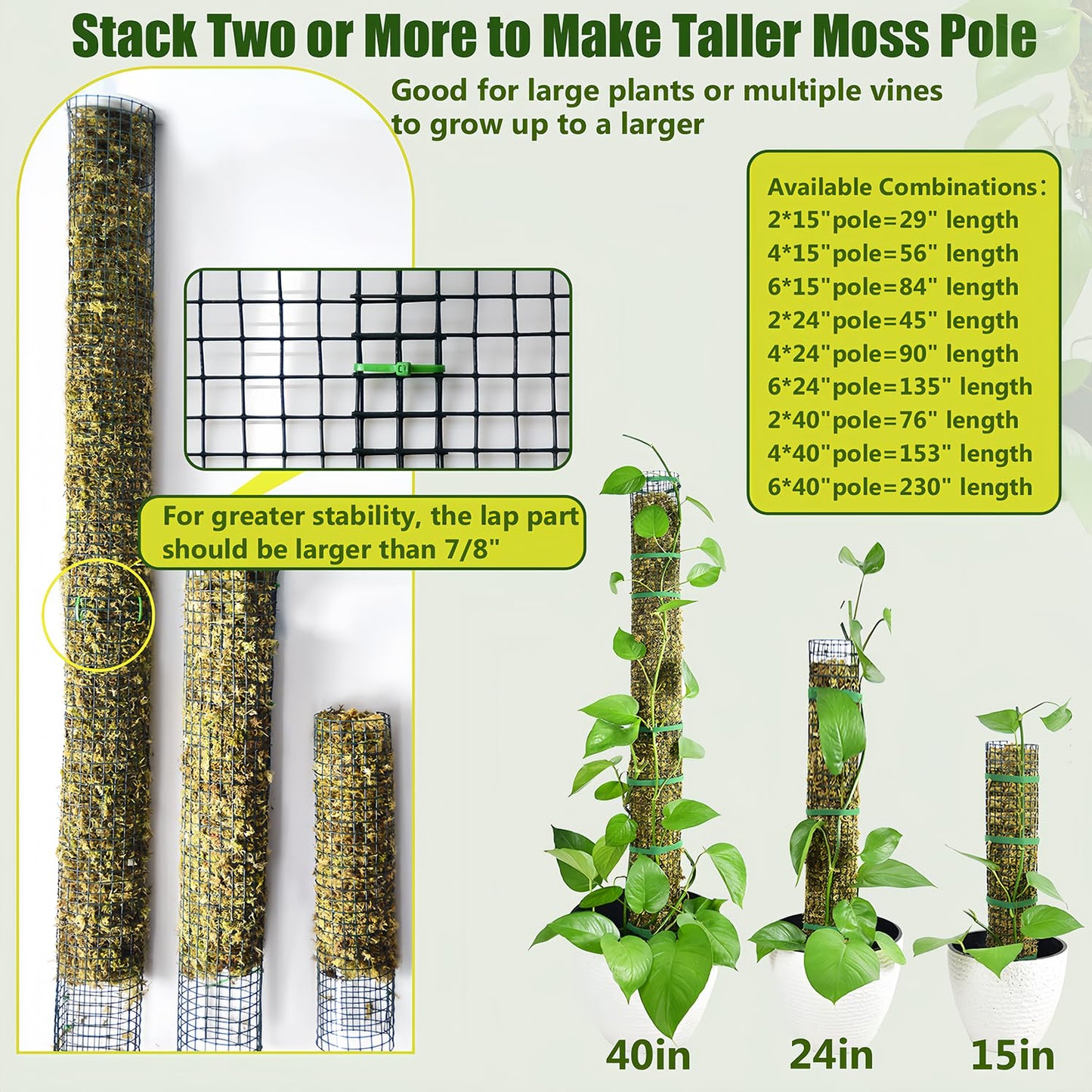 6 Pack Metal Moss Pole, 40"/24"/15" Moss Poles for Plants Monstera, Stackable Sphagnum Moss Pole for Plants Work with Sphagnum Moss(6 Pack 40")