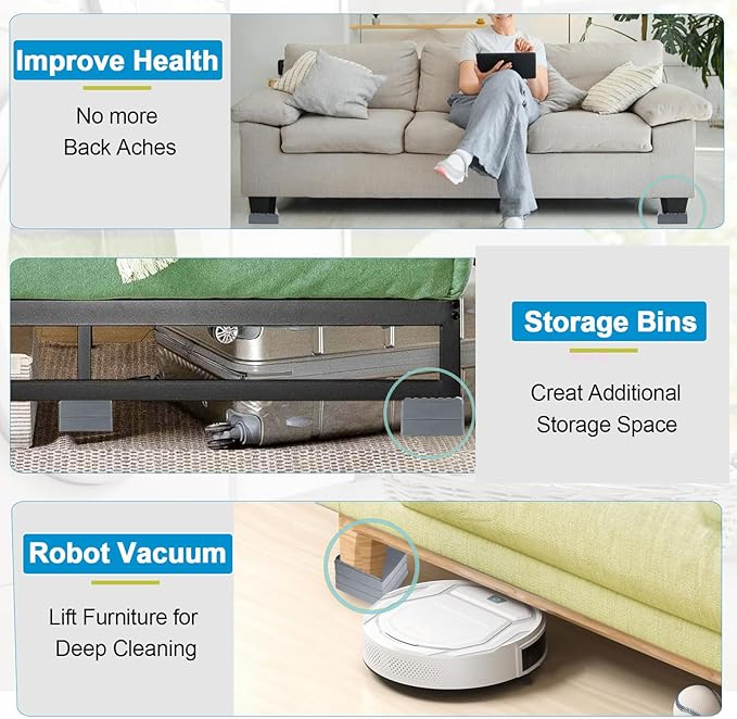 Bed Risers 1 inch, 2 inch, 3 inch, 4 inch Heavy Duty, Adjustable Furniture Riser