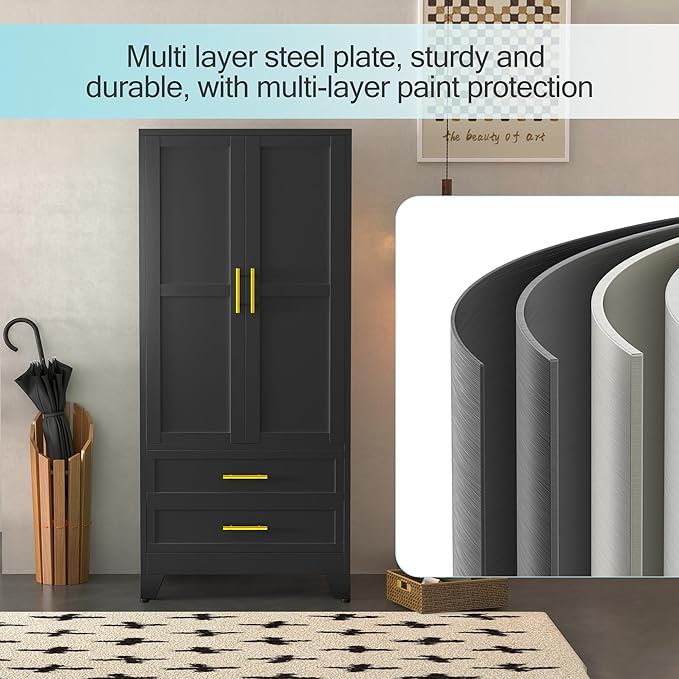 erosoei Metal Armoire Wardrobe Closet, 71 "Metal Clothing Storage Cabinet