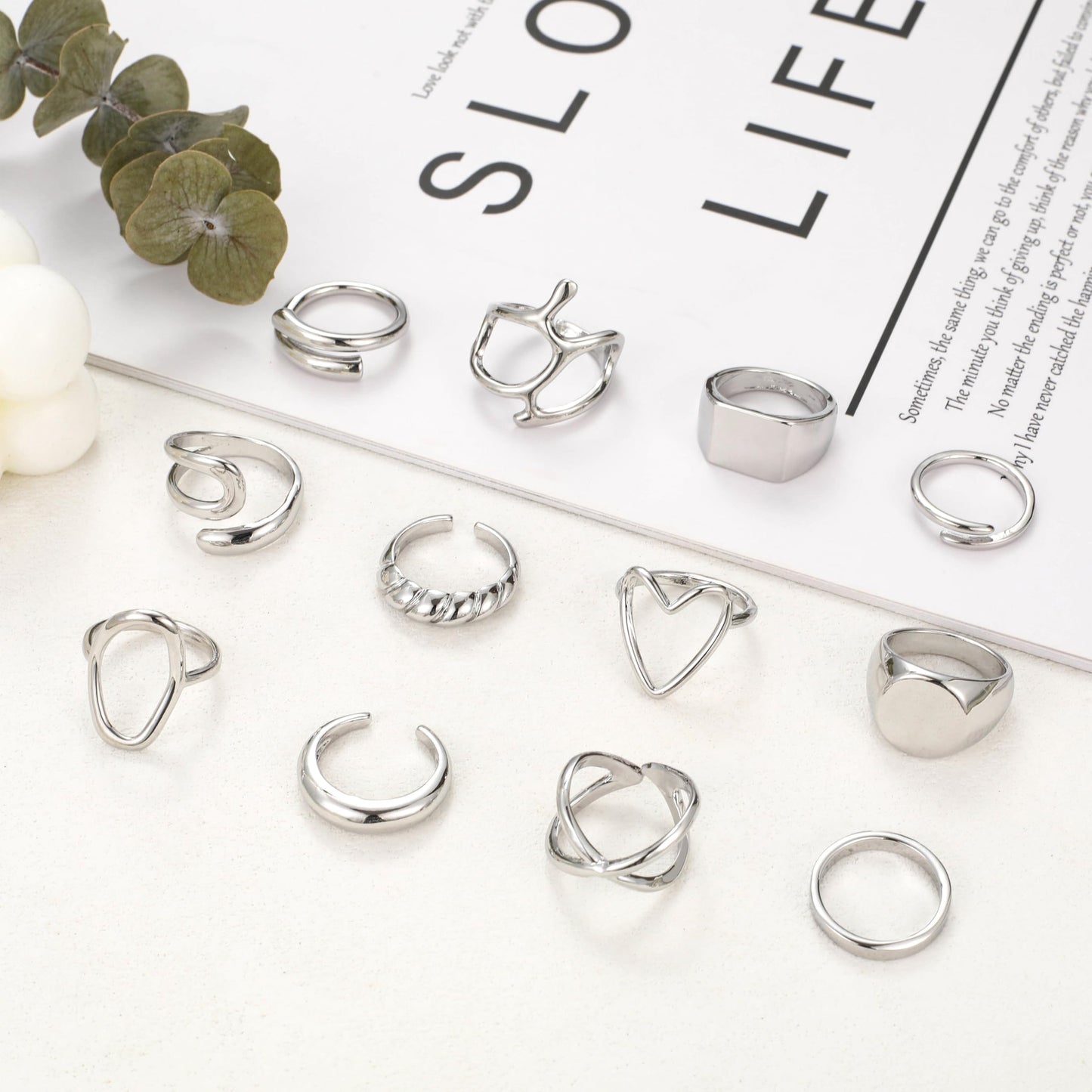FAXHION 12PCS Gold Stackable Rings Set for Women, 18K Gold Plated Open Stacking Knuckle Ring, Adjustable Chunky Signet Band Statement Ring for Gift