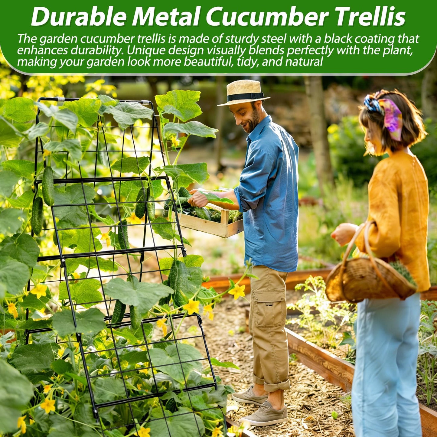 Cucumber Trellis for Raised Bed A Frame Metal Garden Trellis for Climbing Plants Outdoor, 42 x 16IN Foldable Coated Steel Cucumbers Trelli, Easy to Install Cucumber Trellis for Vegetable Fruit
