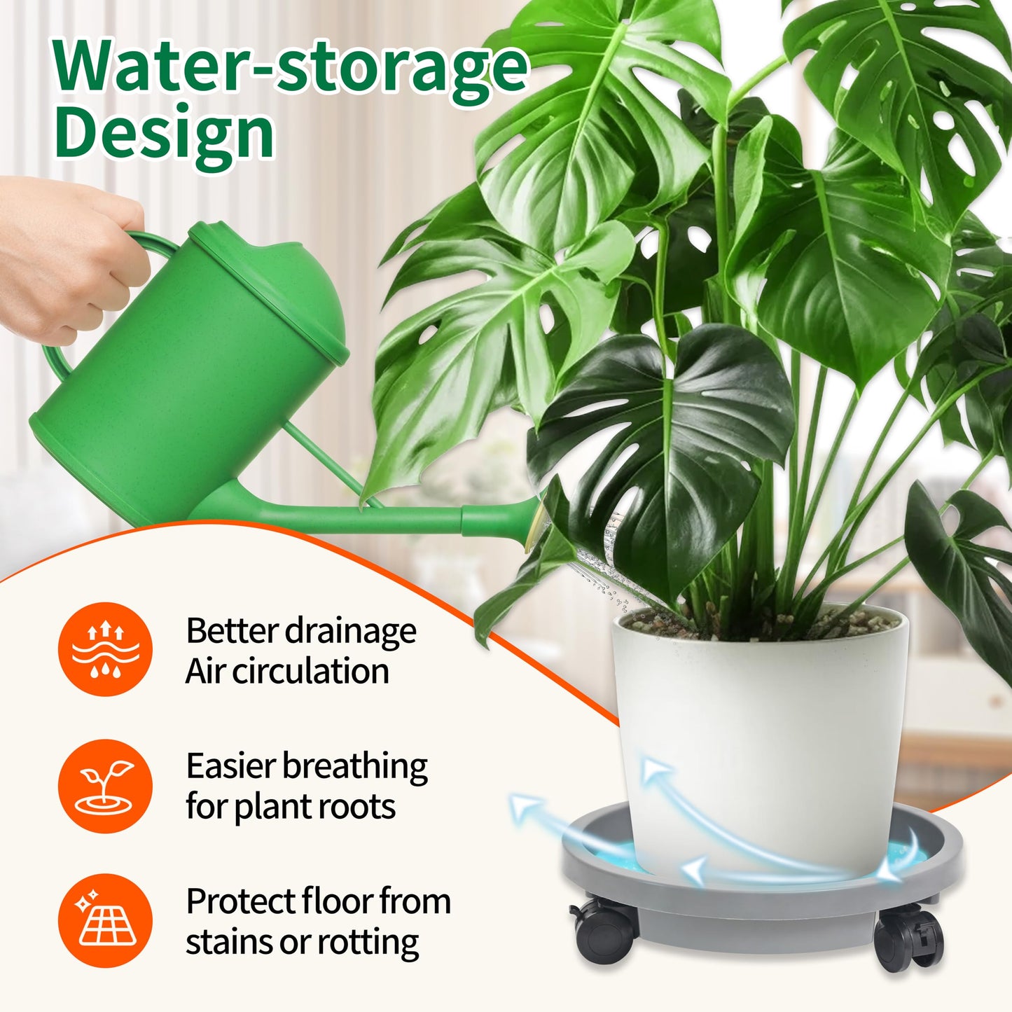 ORIMERC 3 Pack Plant Caddy with Wheels Heavy Duty 12 inch Plant Saucer Self-watering Design, Movable Wheeled Round Planter Stand Coaster Trolley, Flower Pot Dolly Rack Tray on Rolling Caster Roller Indoor Outdoor