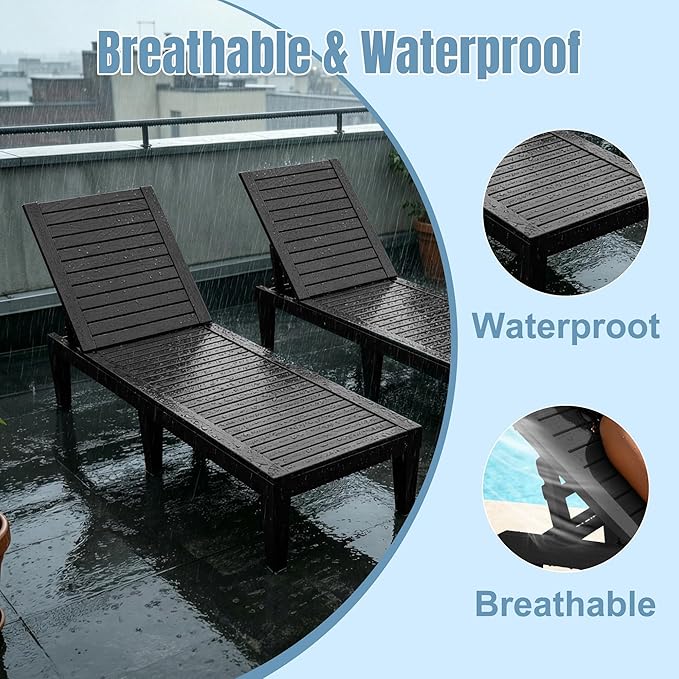 Lounge Chair Outdoor, High-Impact PP 5 Position Adjustable Tanning Chair