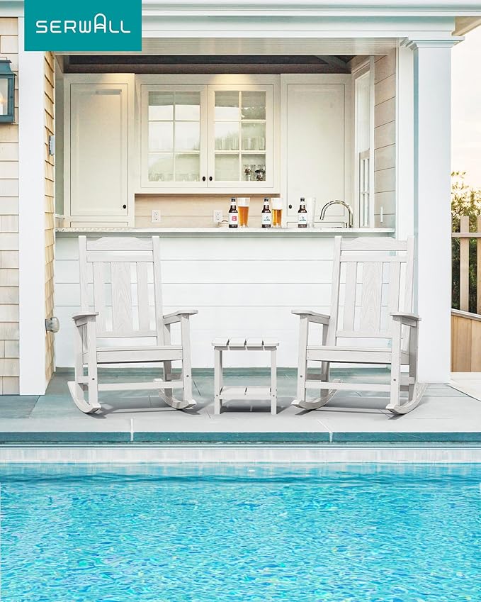 SERWALL Oversized Rocking Chair Outdoor, HDPE Outdoor Rocking Chair