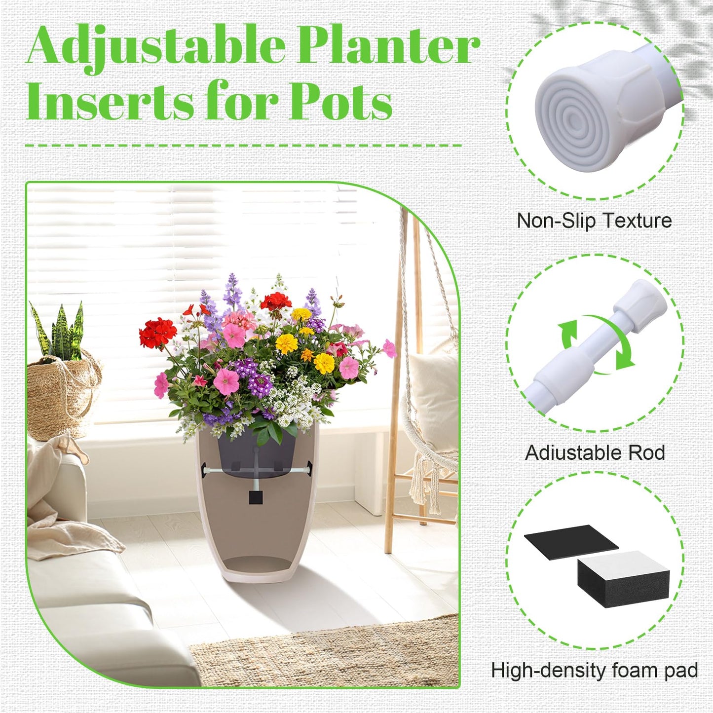 Novabright 4 Pack Adjustable Plant Risers 12-20" Planter Inserts for Inside Pots, Pot Fillers for Indoor Outdoor Conical, Round, and Square Tall Planters, Easy to Install