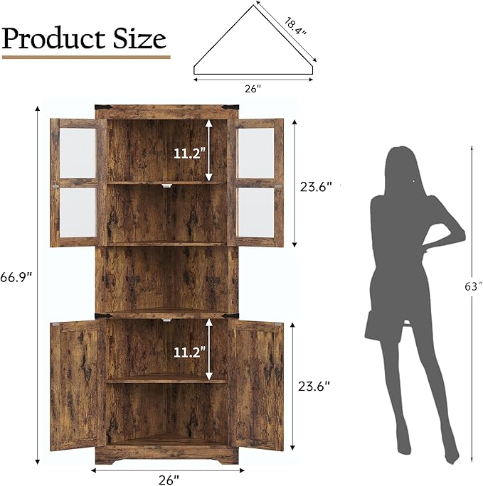 GarveeHome 67 in Tall Corner Storage Cabinet