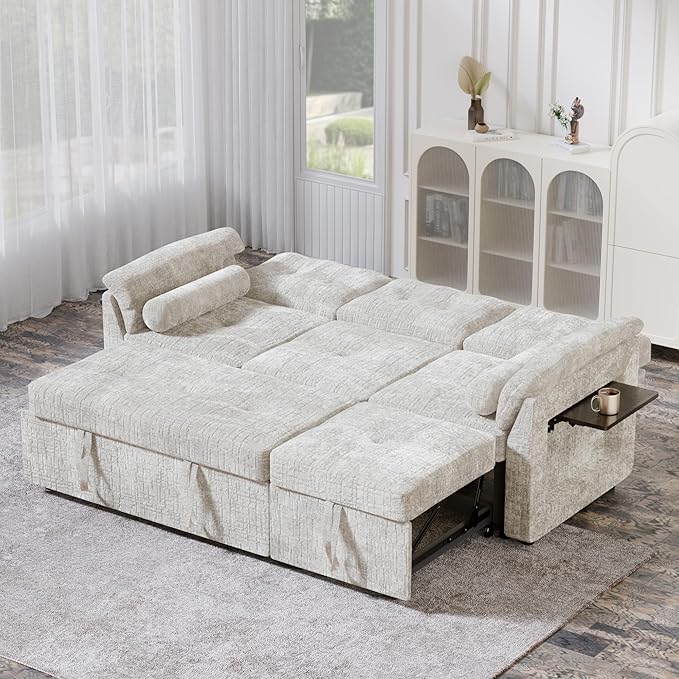 Convertible Sleeper Sofa Bed, 63 Inch Chenille Pull Out Couch