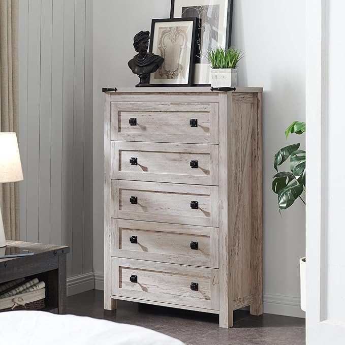 T4TREAM Farmhouse 5 Drawers Dresser Chests
