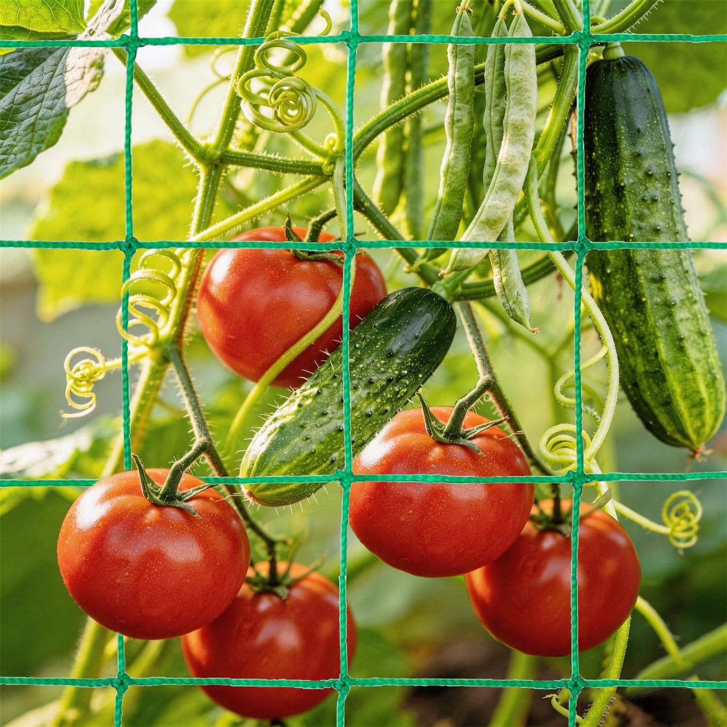 Trellis Netting for Climbing Plants, 6.6x9.85 FT Heavy Duty Garden Trellis Net with 27 Strands Nylon for Cucumber, Grape, Vine, Vegetables, Flowers, Bean, Tomato Grow Trellis Net (Green, 1 Pack)