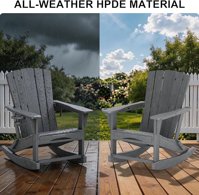 Adirondack Rocking Chair with Retractable Ottoman, Outdoor Folding Adirondack