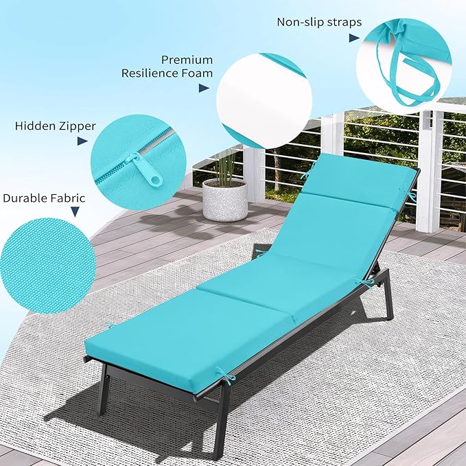 2 Pcs Outdoor Chaise Lounge Cushion 72" x 21" x 3", 4-Section Folding Patio