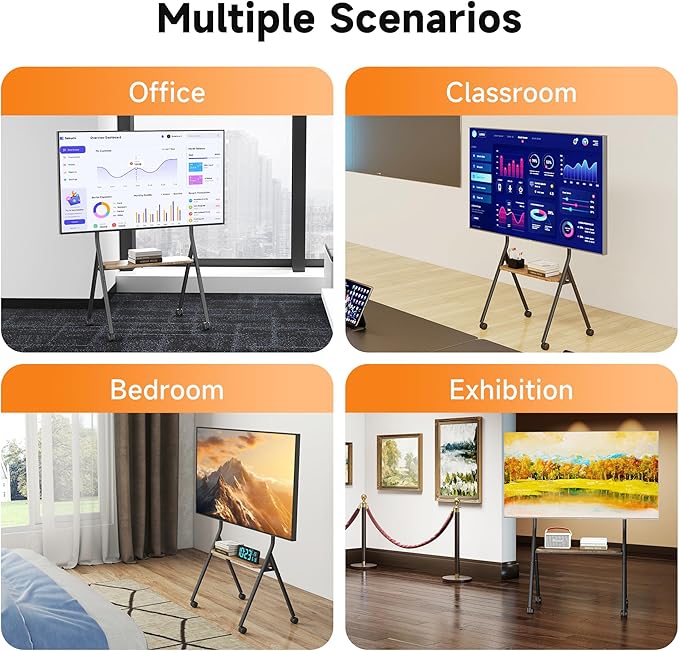 XINLEI Easel Rolling TV Stand for 32-80 Inch TV up to 121lbs, Mobile Portable