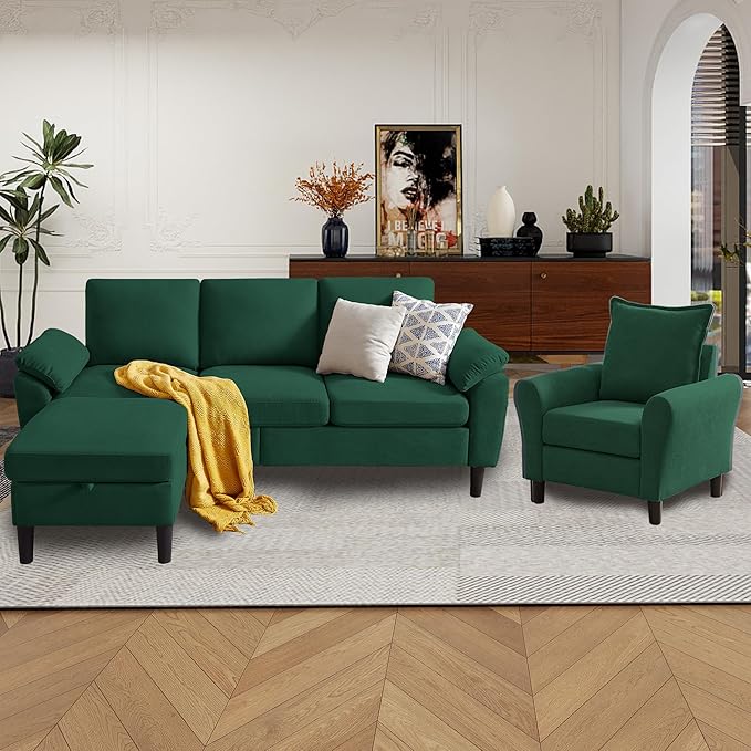 79" Convertible Sectional Sofa Set, Modern Linen Small L Shaped Couch