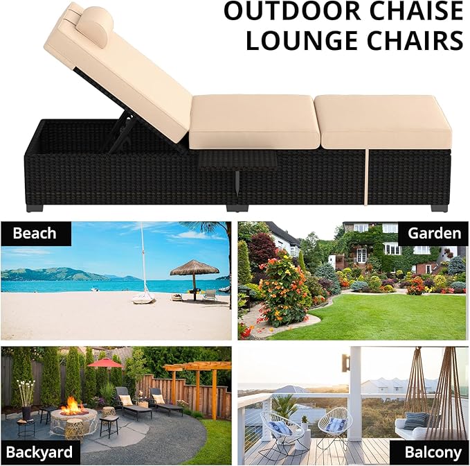 PeakPursuit Patio Lounge Chairs, Outdoor PE Wicker Chaise Lounge Set of 2