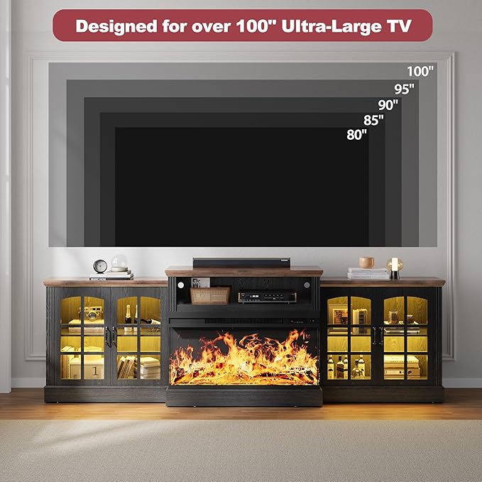 97" Fireplace TV Stand with 36" Electric Fireplace, Farmhouse Entertainment