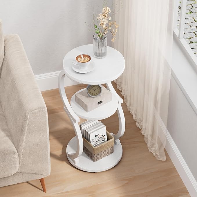 JUSTOGO Small Round Side Table, 3-Tier End Table