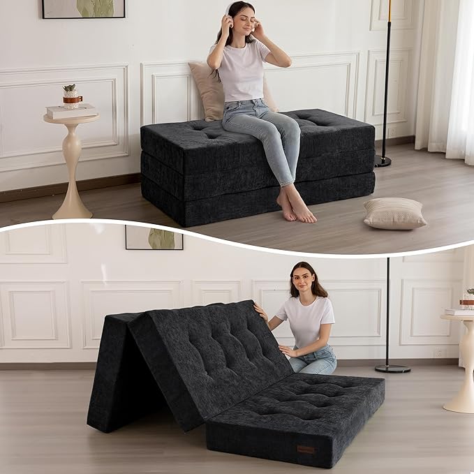 MAXYOYO 6" Folding Sofa Bed for Floor, Tufted Tri-Fold Floor Mattress