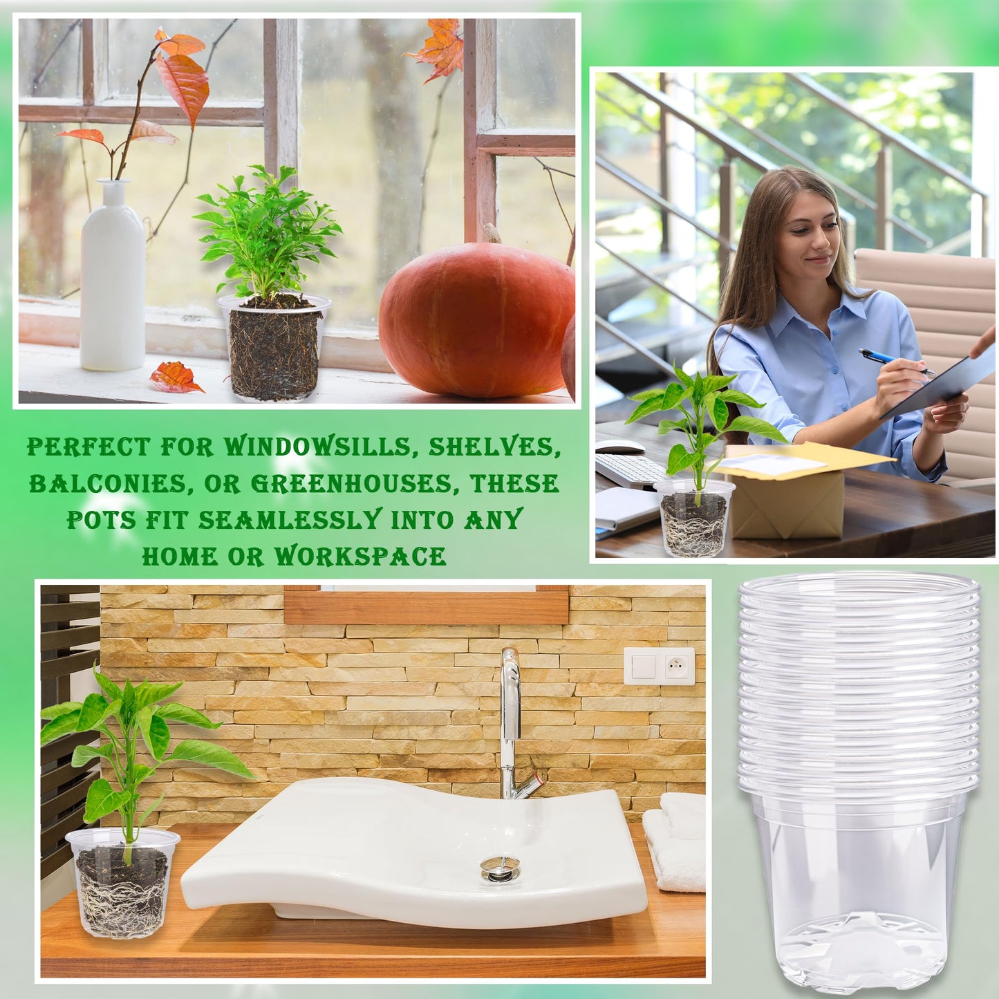 300 Pcs 4 Inch Clear Plant pots with Drainage Holes 150 Transparent Plastic Nursery 150 White Labels High Transparency Excellent Hardness for Seeding Cultivation Raising Flower Gardening Activities