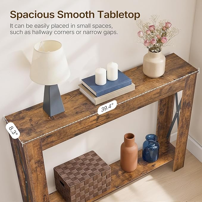 YATINEY Farmhouse Console Table, 39.4'' Small Narrow Entryway Table, Wood Couch