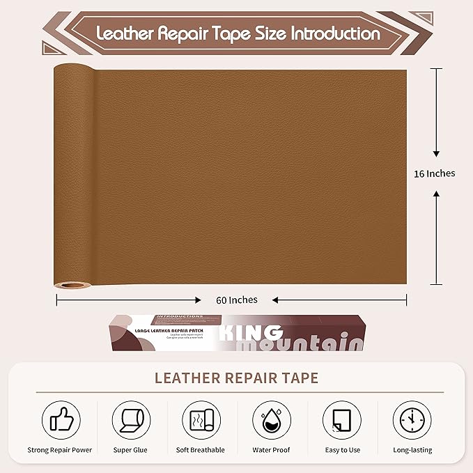 KING MOUNTAIN Leather Repair Patch, 16 x 60 Inches self Adhesive Leather Repair