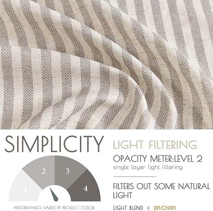 jinchan Tab Top Linen Kitchen Curtains 36 Inches Striped Tier Curtains Farmhouse Modern Cafe Style Small Window Treatments Airy Light Filtering Rod Pocket for Living Room Bathroom 2 Panels Taupe Grey