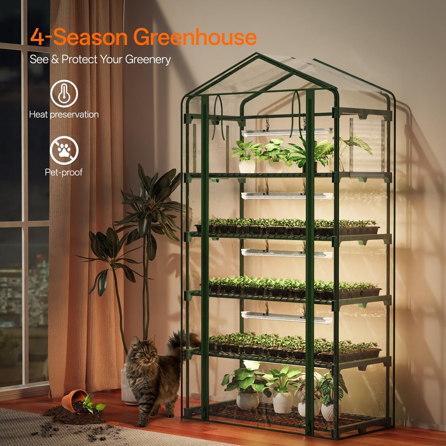 Bstrip Indoor Greenhouse with Grow Light, 5-Tier Large Green House, 5Pcs Grow Lights for Seed Starting with Timer, PVC Tent with Airflow Windows, Indoor Greenhouse Cabinet 40.2x18.9x74.8in