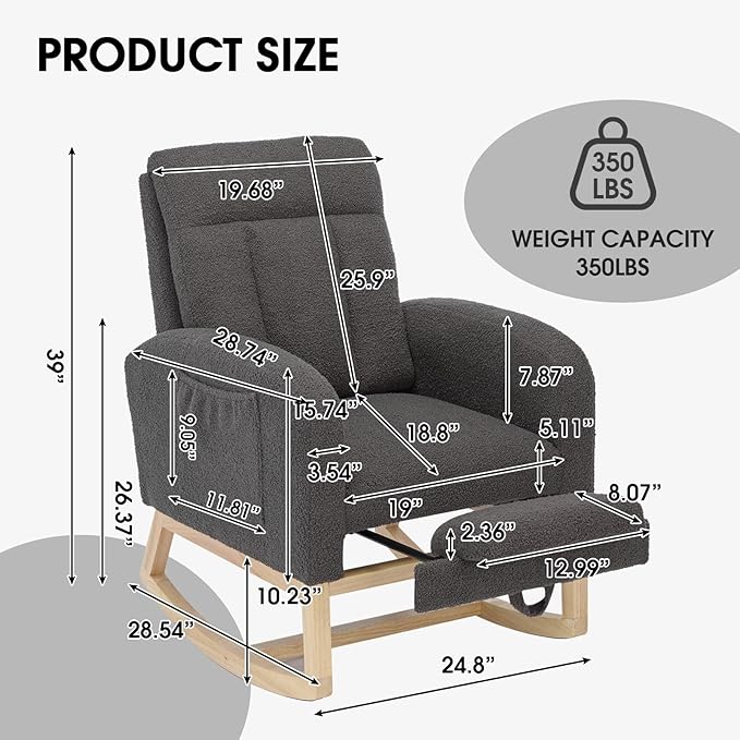 NIOIIKIT Modern Nursery Rocking Chair, Teddy Upholstered Rocking Chair
