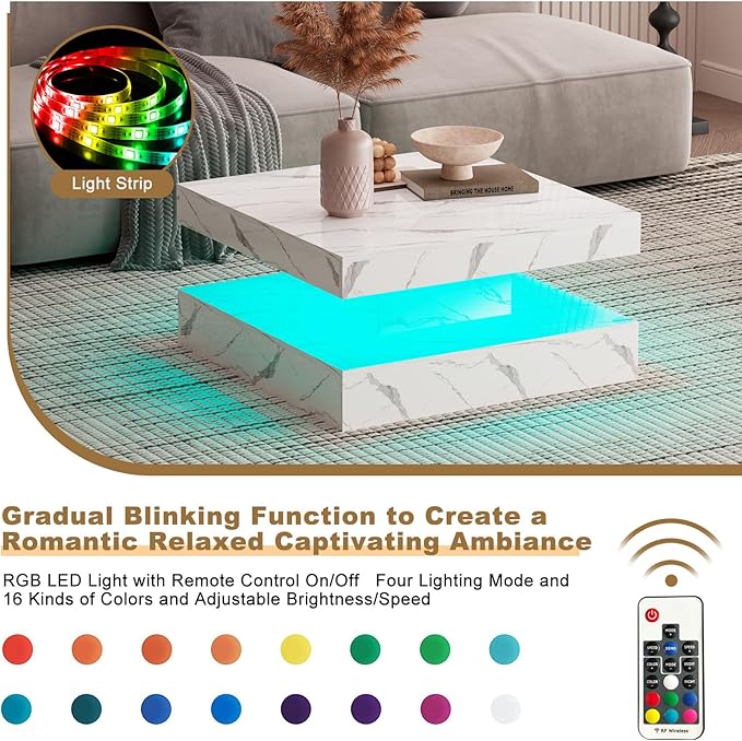 HedoAjim White Marble LED Coffee Table