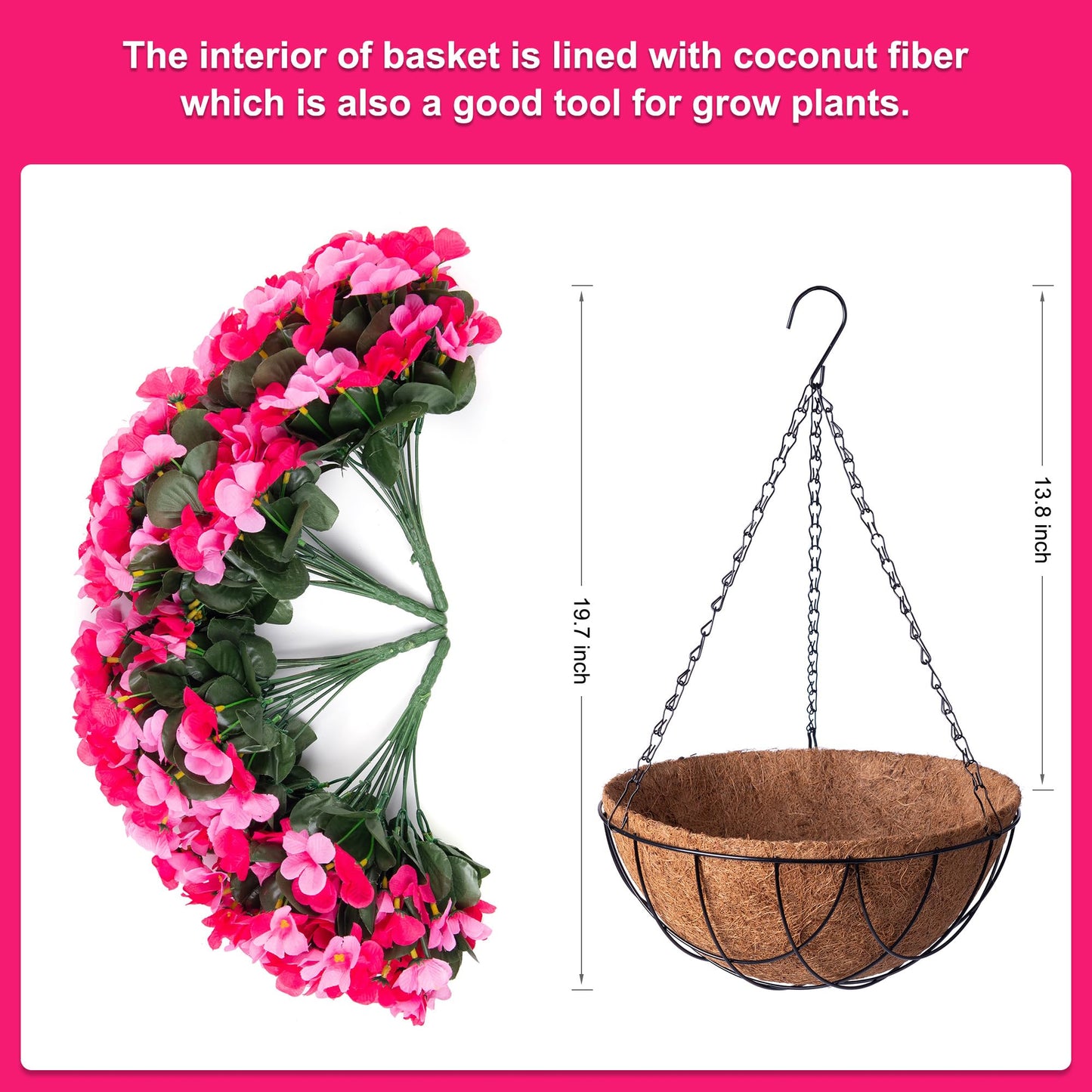 INXUGAO Artificial Hanging Flowers with Basket for Outdoor, Fake Hydrangea UV Resistant Arrangements in Pot Indoor Porch Garden Yard Spring Summer Decor(Double Rose)